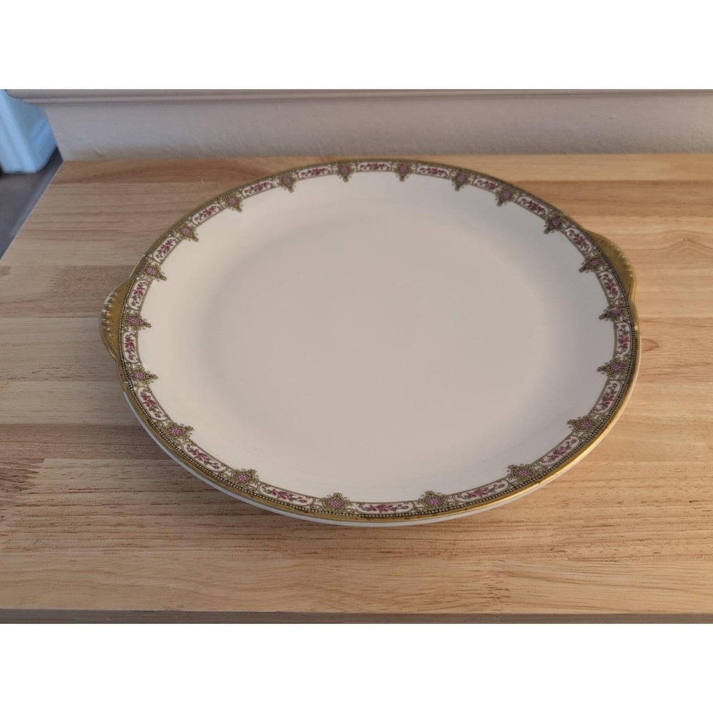 Vintage LA Seynie Limoges PP France Gold Pink Gilt Edge Porcelain Plate Platter